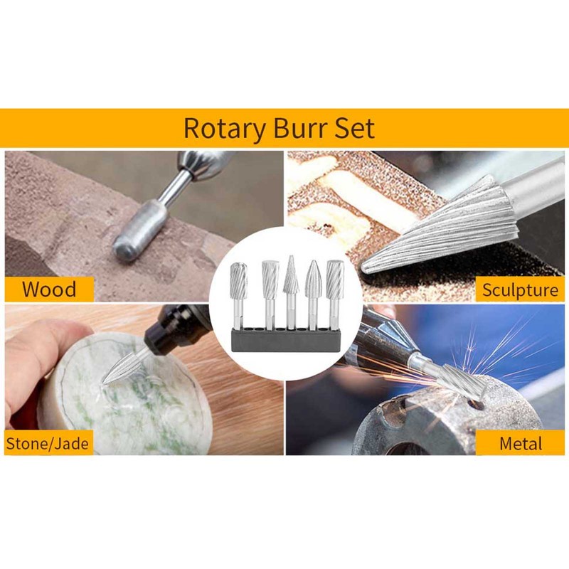 5pcs 1/4inch Hex Shank High Speed Steel Burrs Rotary Files