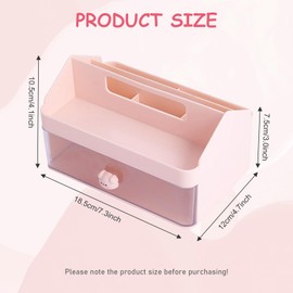Elezeal Desk Organiser with Drawers, Small Cute and practical Desk Caddy with Compartments, Desk Tidy and Makeup Brushes Holder for Home, Office and School(pink)