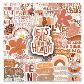 Mental Health Stickers,50 PCS Bohemian Vinyl Waterproof Decals for Water Bottles Computer Bicycle Skateboard Luggage Phone Pad Laptop Kids Teens Stickers Pack