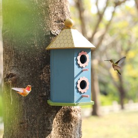 Bird House for Outside, Bluebird House, Wood Bird Houses for Outdoor, Hummingbird House Colorful Vintage Style Nest Box