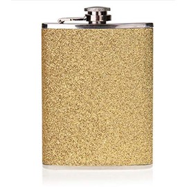 7oz Stainless Steel Hip Flask with Glitter Wrap (Gold)