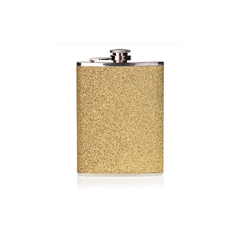 7oz Stainless Steel Hip Flask with Glitter Wrap (Gold)
