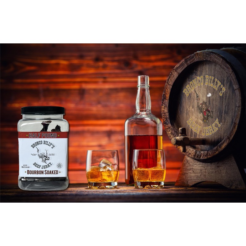 Bronco Billy's Beef Jerky Bourbon Soaked Half Pound Jar -