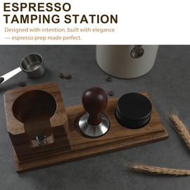 CUPAYTA Walnut Espresso Tamping Station 54mm – Coffee Tamper Station with Raised Portafilter Platform, Flat Anti-Slip Base & Natural Wood Texture – Espresso Tamper Station for Home Barista Setup