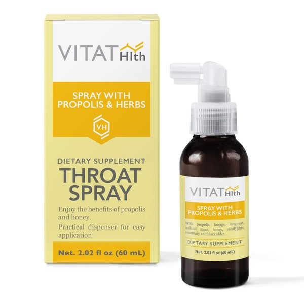 VITAT Propolis Throat Spray with Honey and Herbs 2.02 Fl Oz - Supports Healthy Immune Response* - Natural Ingredients Convenient applicator - Additive Free (Adult)