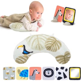 Taf Toys Tummy Time Set with Ergonomic Cushion, Double-Sided High Contrast Black & White Flash Cards & Mirror Card, Developmental Baby Play Mat Accessories & Card Stands for Newborn Infant Tummy Time
