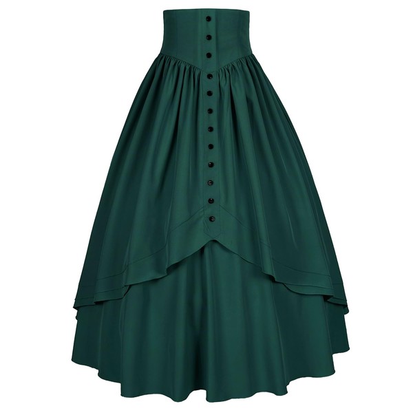 Mingyuezai Women Victorian Skirt Medieval Renaissance Peasant Long Skirt(Z2880GN,L)