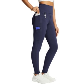 BALEAF - Leggings con forro polar para mujer, impermeables, para senderismo, térmicas, bolsillos con cierre, cintura alta, marino, XS