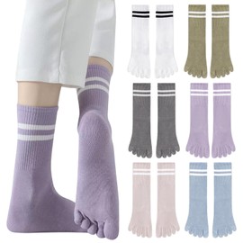 Risipu Toe Socks for Women 6 Pairs Cotton Breathable Five Finger Running Sock,Athletic Sport Crew Ankle Kintoe Socks for Daily Wear, Yoga, Fitness,UK 2-6