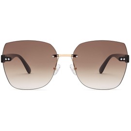 styleBREAKER 09020145 Women's Frameless Sunglasses with Tinted Rectangular Polycarbonate Lenses, Plastic Temples, Frame black / glass brown gradient