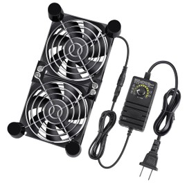 GDSTIME Dual 80mm X 25mm Fans DC 12V Powered Fan with AC 100V - 240V Speed Control, US Plug, Cabinet Chassis Computer Greenhouse Server Workstation Cooling Fans