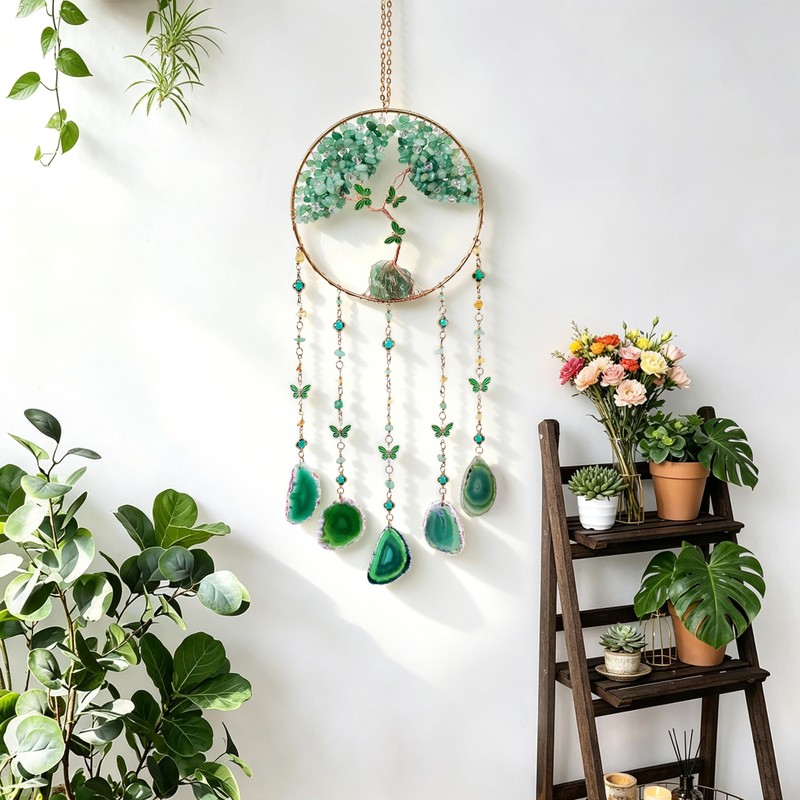 Dream Catchers-Large Adult Crystal Tree of Life Green Agate Wall