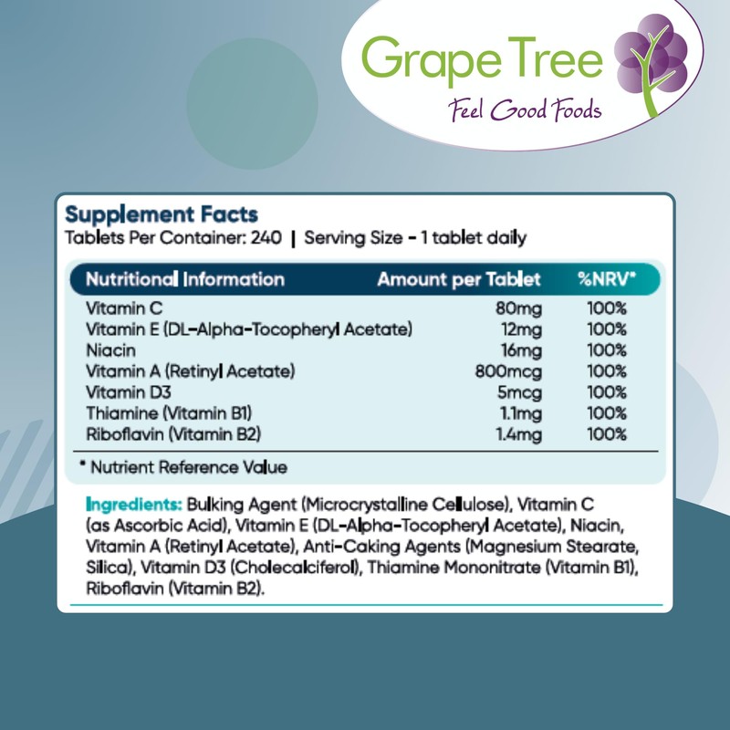 Grape Tree Multivitamins 240 Capsules 8 Month Supply Multivitamin Tablets