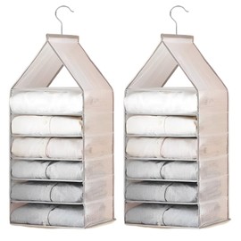 Minnhua 2PCS Hanging Wardrobe Storage Organiser 6 Shelves Hanging Wardrobe Organiser Hanging Storage Shelves Foldable Hanging Closet Organizer Clothes Organizer Space Saving for Clothing