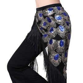 Nimiman Women Belly Dance Hip Scarf Triangle Belt Skirt with Fringe,Blue,One Size