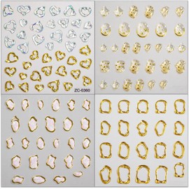5D Gold Embossed Nail Art Stickers Crystal Soft Glue Irregular Geometric Frames Nail Stickers Sliver Hollow Designs Nail Decals Supplies Self Adhesive Stickers DIY Acrylic Nail Accessories