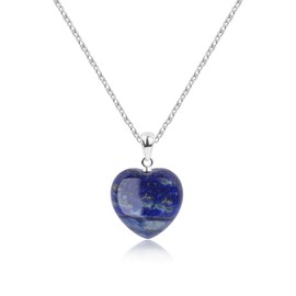 COAI Gift Ideas 925 Sterling Women's Silver Necklace with Natural Stone Heart Pendant Necklace, Stone, Lapis Lazuli