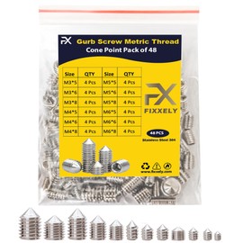 FIXXELY Cone Point Set Screws 48 Pcs (M3,M4,M5,M6) Hex Head - Metric 304 Stainless Steel Grub Screws Assorted Sizes Ideal for Home Repairs, Bathroom Fixtures and More