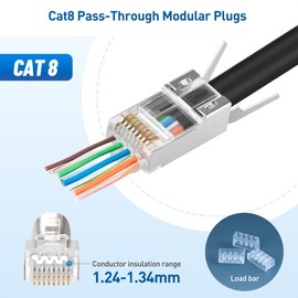 Cable Matters - Paquete de 20 conectores blindados Cat8 RJ45 de 23 a 24 AWG con barra de carga y botas de alivio de tensión, no compatible con cable de 22 AWG (conectores Cat8 de paso a través de