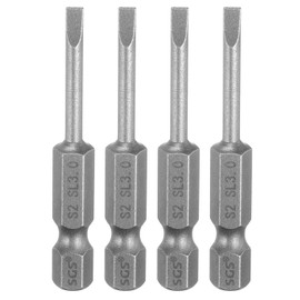 HARFINGTON 4pcs SL3 Slotted Screwdriver Bits 3mm Slotted Tip 1/4" Hex Shank 50mm (2") Long Magnetic Flat Head S2 Steel Screw Driver Drill Bits Industrial Power Screwdriver Bit