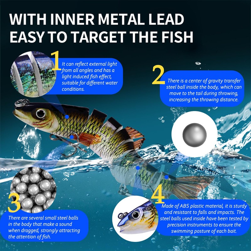 MKNZOME 6 PCS Multi-Jointed Fishing Lures, Lifelike Slow Sinking Bass