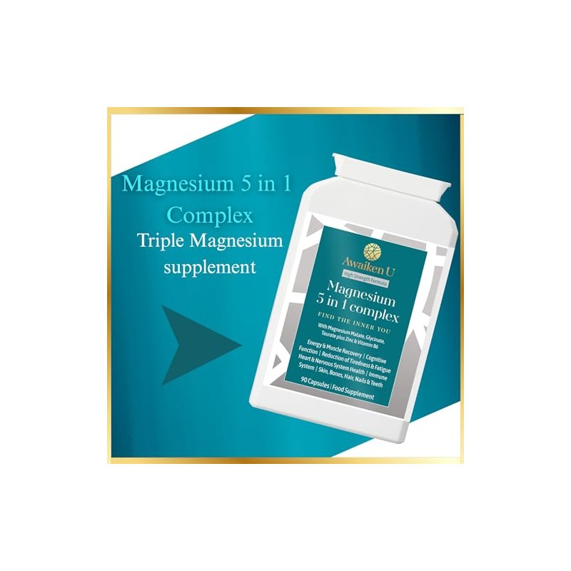 Magnesium Glycinate 5 in1 Complex, High Strength 90 Vegan Caps,