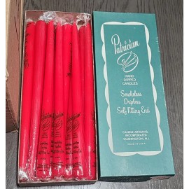 Patrician Vintage Patrician Hand Dipped Red Candles 12” Smokeless Dripless Full Box Of 12