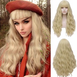 FVCENT 27 Inches Long Curly Women Girls Charming Synthetic Wig with Bangs (Blond)