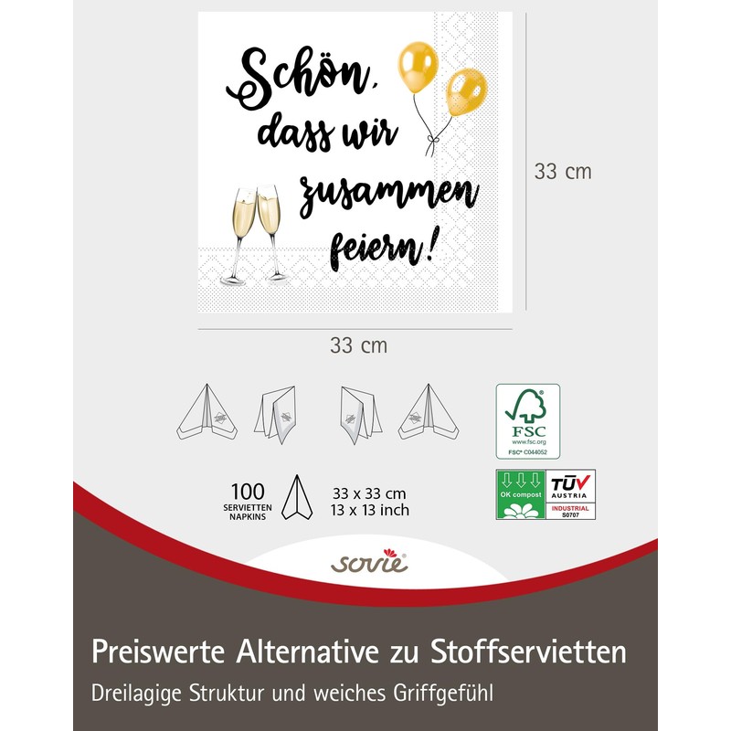 Sovie HORECA serwetki Schön, dass wir zusammen feiern/Champagner | kieliszek