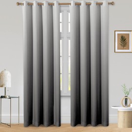 HOMEIDEAS Grey/Gray Ombre Blackout Curtains 52 X 84 Inch Length Gradient Room Darkening Thermal Insulated Energy Saving Grommet 2 Panels Window Drapes for Living Room/Bedroom