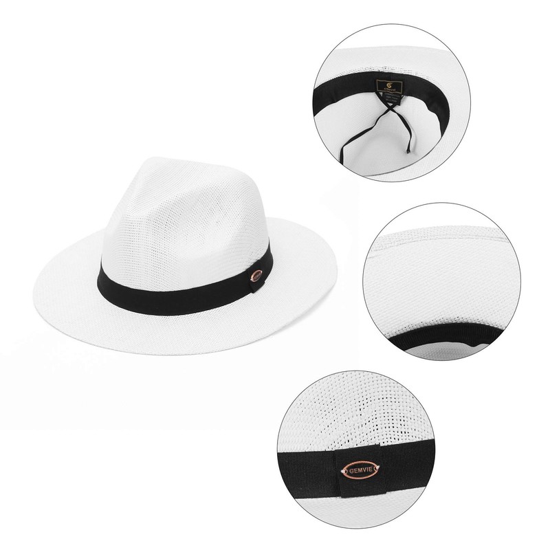 GEMVIE Panama Hat Men Women Wide Brim Straw Hat Fedora