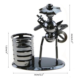 Metal Iron Art Music Man Instrument Performer with Hat Musician Figure Pen Container Holder Pencil Cup for Home Office Desk Decoration Creative Gift (A20011 Guitar)