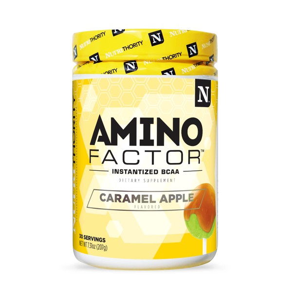 Amino Factor Instantized BCAAs by Nutrithority, Caramel Apple, 30 Servings - Sugar Free Branched Chain Amino Acids Intra & Post Workout Drink - Improve Muscle Recovery & Hydration