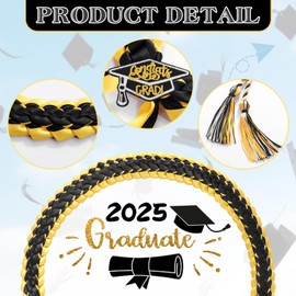 Moerstar Graduation Ribbon Leis Class of 2025 DIY Grad Lei Money Leis Set with Braided Necklace Honor Cords Embroidery Accessories for Graduation Gift Party Decorations (Black)