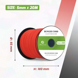 Abma Cord Expander Rope, Highly Elastic Rubber Rope, 100% Stretch Tarpaulin Rope, Tension Rope (10m, 20m), red