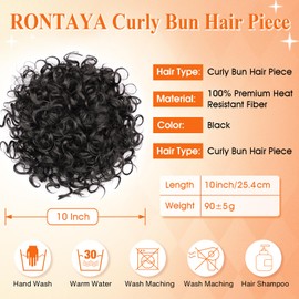 RONTAYA Messy Bun Hair Piece for Women, 10 Inch Curly Bun Hair Piece Loose Wave Synthetic Hair Extension, Elastic Drawstring Ponytail Fake Hair Bun for Daily Use (Black)