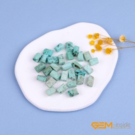 GEM-Inside 28Pcs 8x12mm Natural Blue Peru Turquoise Stone Gemstone Faceted Freeform Tube Column Chakra Beads for Jewelry Making Full 15" Strand Power Energy Healing
