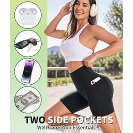 NEW YOUNG - Pantalones cortos para mujer con bolsillos, 5 pulgadas/8 pulgadas, cintura alta, control de abdomen, entrenamiento, gimnasio, correr, yoga
