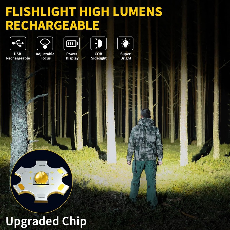 ZioeYiue Rechargeable Flashlights High Lumens, 7Mode Flashlights Rechargeable, Super Bright