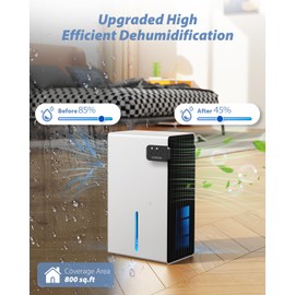 Dehumidifier, 95 OZ Dehumidifiers for Home (800 sq.ft), Quiet Small Dehumidifiers for Bedroom Bathroom Basements Closet RV, Auto Shut Off, Two Working Models and 7 Colors LED（White）