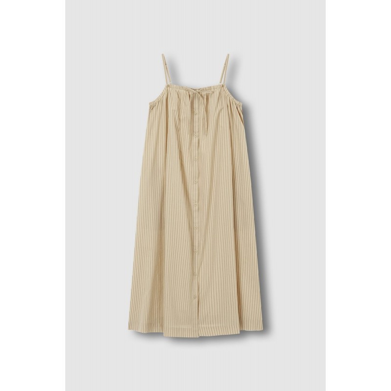 JAJU [JAJU] Women's Cotton Stripe Sleeveless Pajama Dress_Dark Beige