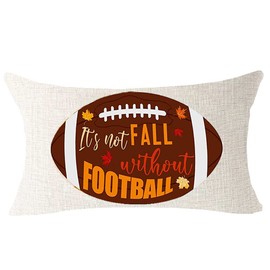 Happy Fall Y'all It's Not Fall Without Football Maple Leaf Sport Autumn Best Gift Cotton Linen Lumbar Throw Waist Pillow Case Home Farmhouse Decor Cushion Cover Pillowcase for Sofa Couch 12"x20"