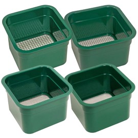 Sluice Fox 6 inch Gold classifiers; Set of Four Stacking sifting Pans with Stainless Steel mesh strainers for Gold panning; sharktootth and gem sifters; (Green)