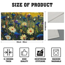 Watercolor Daisies Placemats Set of 4,Blue Cornflowers 12x18 Inch Non-Slip Washable Heat Resistant Linen Fabric Table Mats,Place Mats for Holiday Party