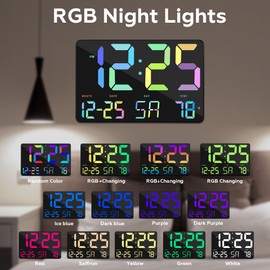 Amgico RGB Digital Alarm Clock with Snooze,Temperature,Auto Dimming,11.5" Large Display Calendar,Desk/Wall Clock for Bedroom,Living Room,Office,Home,Classroom,Kids,Elderly-Black