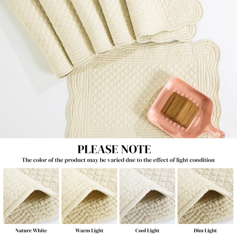 HOMBYS Quilted Placemats Set of 6 Washable-13x18 inches Rectangular Placemats