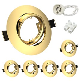 Wondlumi 6X GU10 Downlights for Ceiling Round Gold Metal Mounting Frame for Recessed Ceiling Lights 360° Tilt Swivel GU10 Spotlight Fittings 240V, Outer Diameter: 90mm, Cutout: 68-85mm, No Bulbs
