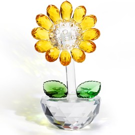 TOPZEA Crystal Sunflower Figurine, Glass Flower Collectibles Sunflower Ornament Status Desk Crystal Paperweight with Gift Box Small Flower Bouquet Table Centerpiece for Home Decor, Souvenir Gifts