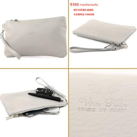modamoda de T193 Women's Leather Clutch Wrist Bag Cosmetic Bag Small Handmade in Italy, petrol