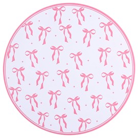 50Pcs Pink Bow Paper Placemats Pink Bowknot Round Disposable Party Place Mats Coquette 13" Paper Cutouts for Wedding Bachelorette Bridal Baby Shower Birthday Table Setting